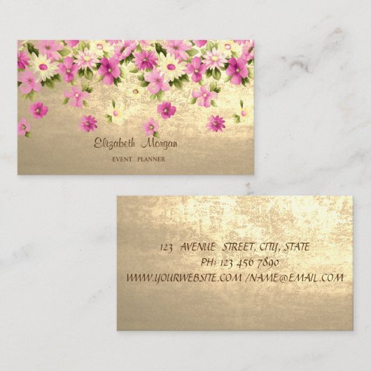 Modern stijlvol, professioneel Faux Gold, bloemen Visitekaartje (Voorkant / Achterkant)