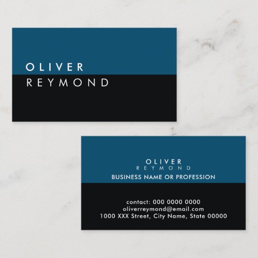 Modern & Stijlvol Professioneel zwart-blauw Visitekaartje (Voorkant / Achterkant)
