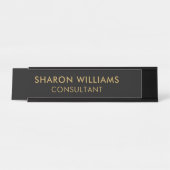 Modern Stijlvol Professioneel Zwart Goud Eenvoudig Bureau Naambordje (Voorkant)