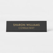 Modern Stijlvol Professioneel Zwart Goud Eenvoudig Bureau Naambordje (Voorkant)