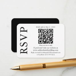 Modern stijlvol QR Wedding Black White RSVP Informatiekaartje
