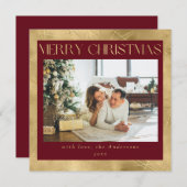 Modern Stijlvol Rood & Faux Goud 1 Foto Kerstmis Feestdagenkaart (Voorkant / Achterkant)