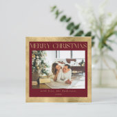 Modern Stijlvol Rood & Faux Goud 1 Foto Kerstmis Feestdagenkaart (Staand voorkant)