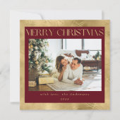 Modern Stijlvol Rood & Faux Goud 1 Foto Kerstmis Feestdagenkaart (Voorkant)