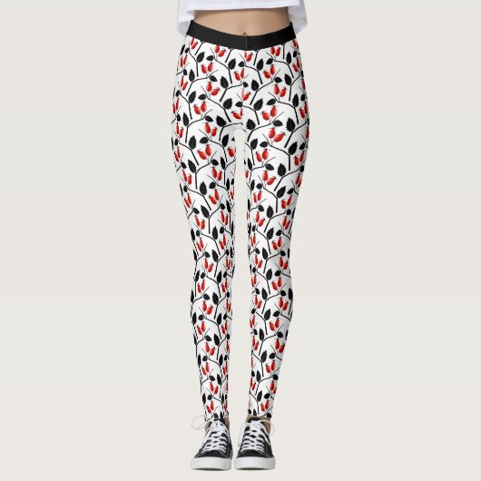 Modern stijlvol rood zwart Roos hips patroonyoga Leggings (Voorkant)