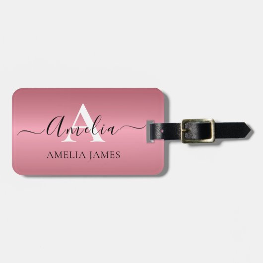 Modern stijlvol Roos Goud Geborsteld Metaal Monogr Bagagelabel (Voorkant horizontaal)