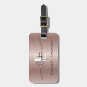 Modern stijlvol Roos Goud Geborsteld Metaal Monogr Bagagelabel (Voorkant verticaal)