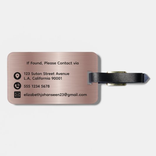 Modern stijlvol Roos Goud Geborsteld Metaal Monogr Bagagelabel (Achterkant horizontaal)