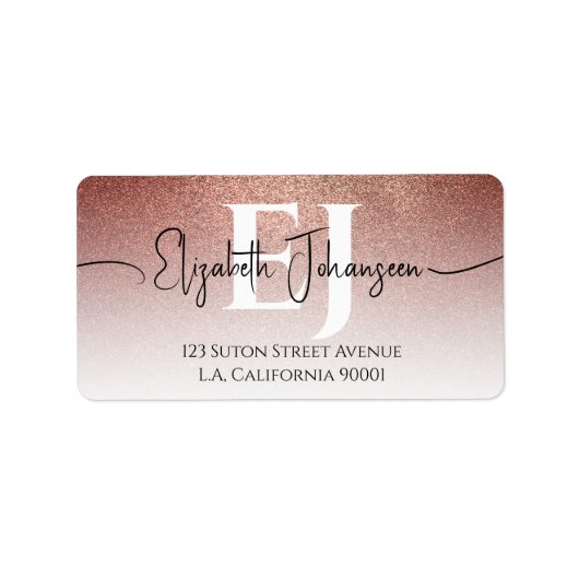 Modern stijlvol Roos gouden glitter ombre monogram Etiket (Voorkant)