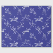 Modern Stijlvol Royal Blue Horseback Riding Toile Cadeaupapier (Vlak)