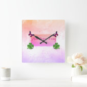 Modern stijlvol, roze buterfly, groen klaver vierkante klok (Huis)