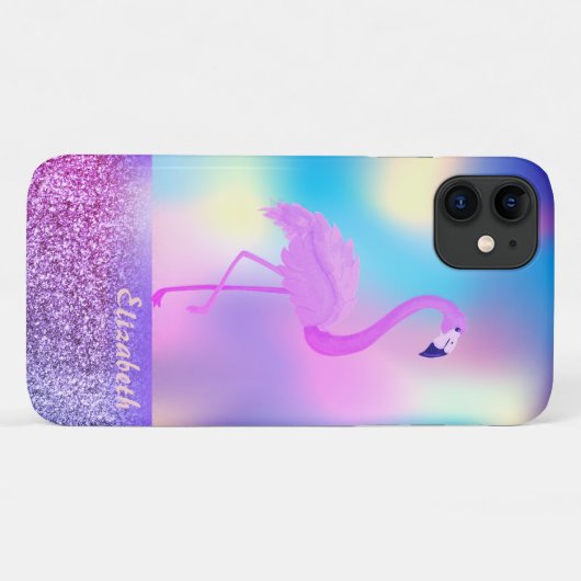 Modern Stijlvol Roze Flamingo Holographic Case-Mate iPhone Case (Achterkant (horizontaal))