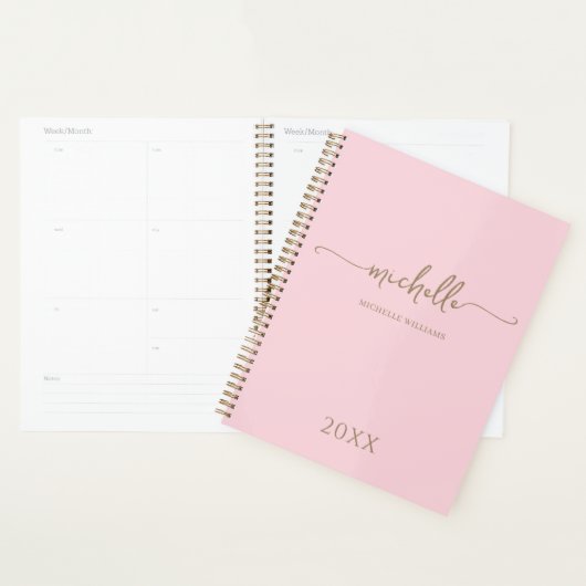 Modern Stijlvol Roze Goud Script Monogram 2023 Planner (Display)