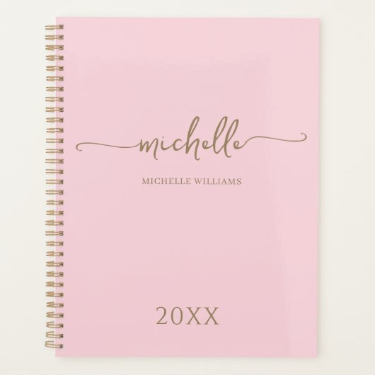 Modern Stijlvol Roze Goud Script Monogram 2023 Planner (Voorkant)