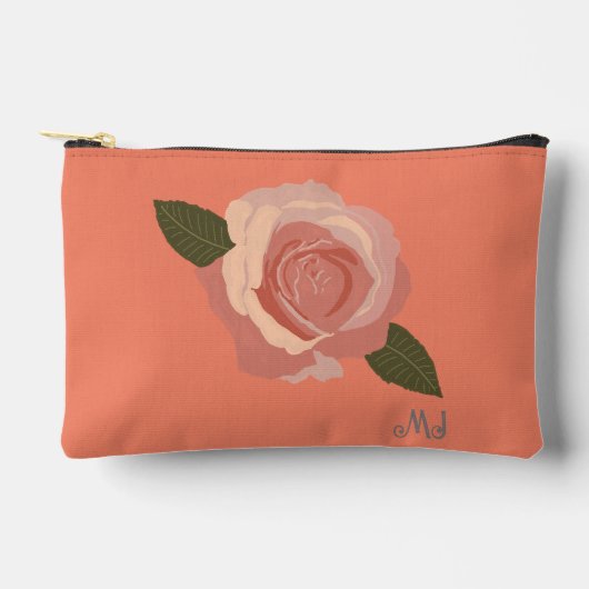  Modern Stijlvol Roze Rose+Initialen Perzik Etui (Voorkant)
