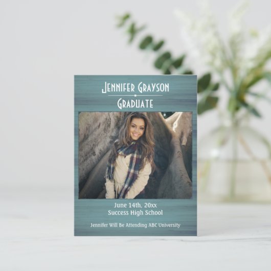 Modern Stijlvol Rustiek Hout Foto Afstuderen Aankondigingskaart (Staand voorkant)