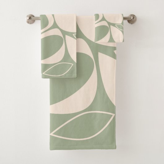 Modern stijlvol salie groen crème Abstract patroon Bad Handdoek (Insitu)