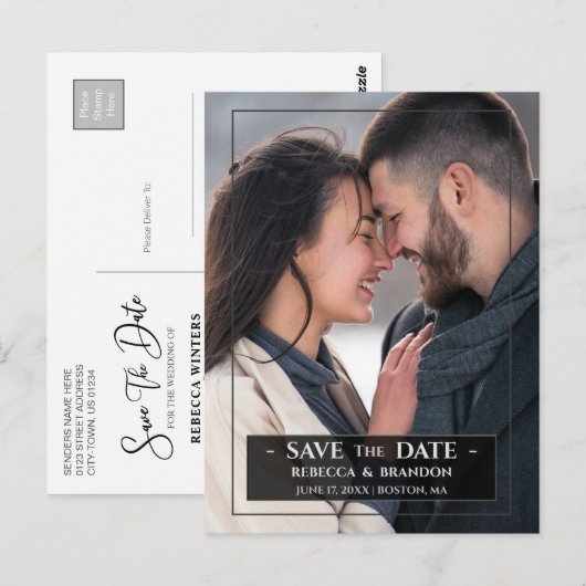 Modern & stijlvol Save the Date Wedding Briefkaart (Voorkant / Achterkant)