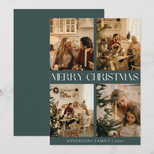 Modern Stijlvol Scandinavisch Groen Eenvoudige Ker Feestdagenkaart (Voorkant / Achterkant)