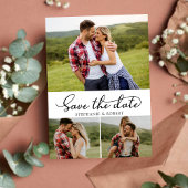 Modern stijlvol script 3 foto collage bruiloft save the date