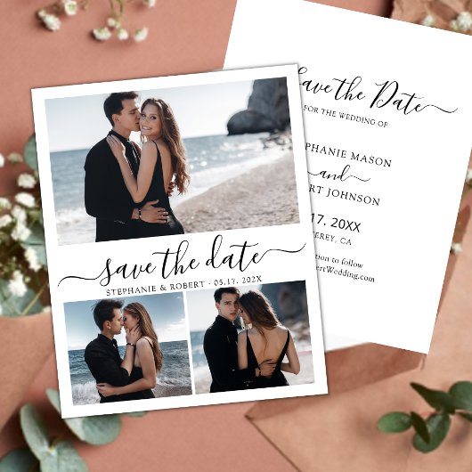 Modern stijlvol script 3 foto collage bruiloft save the date