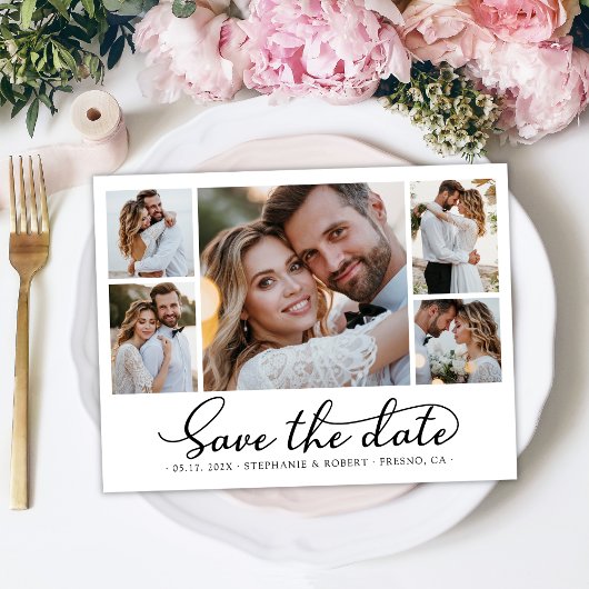 Modern stijlvol script 3 foto collage bruiloft save the date