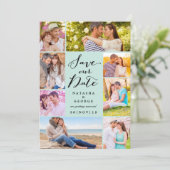Modern stijlvol script 8 Multi Photo Save the Date Kaart (Staand voorkant)