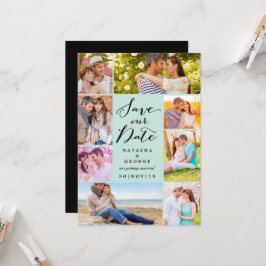 Modern stijlvol script 8 Multi Photo Save the Date Kaart