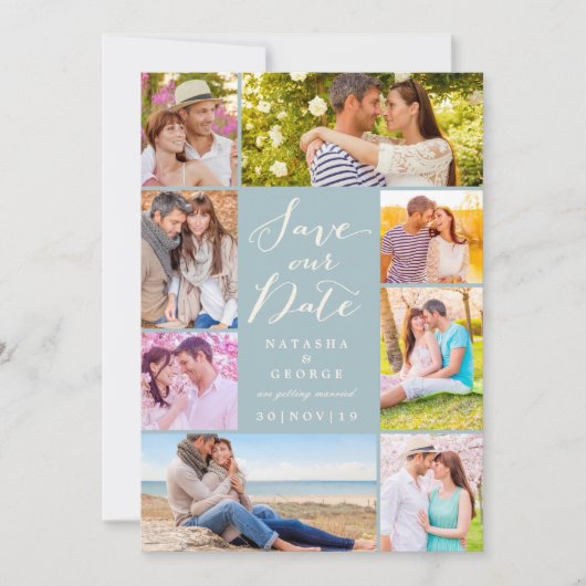 Modern stijlvol script 8 Multi Photo Save the Date Kaart (Voorkant)