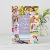 Modern stijlvol script 8 Multi Photo Save the Date Kaart (Staand voorkant)