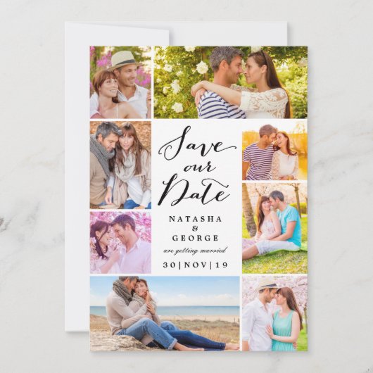 Modern stijlvol script 8 Multi Photo Save the Date Kaart (Voorkant)