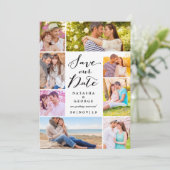 Modern stijlvol script 8 Multi Photo Save the Date Kaart (Staand voorkant)