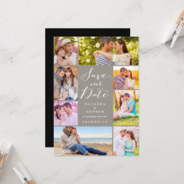 Modern stijlvol script 8 Multi Photo Save the Date Kaart