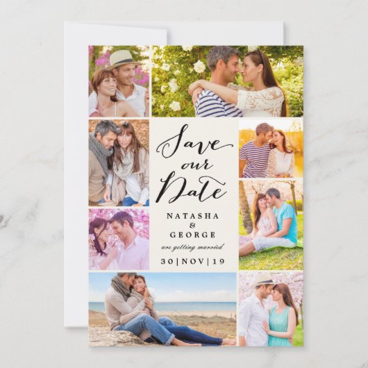 Modern stijlvol script 8 Multi Photo Save the Date Kaart (Voorkant)