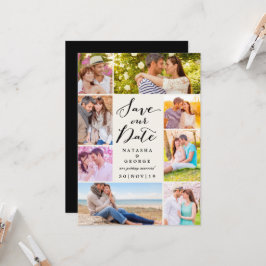 Modern stijlvol script 8 Multi Photo Save the Date Kaart