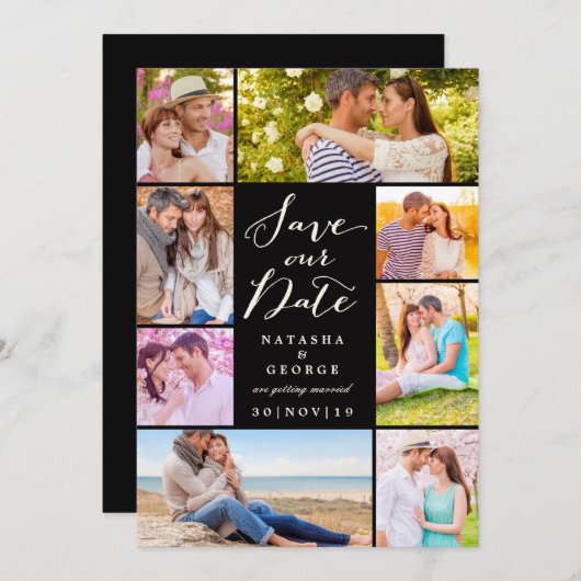 Modern stijlvol script 8 Multi Photo Save the Date Kaart (Voorkant / Achterkant)