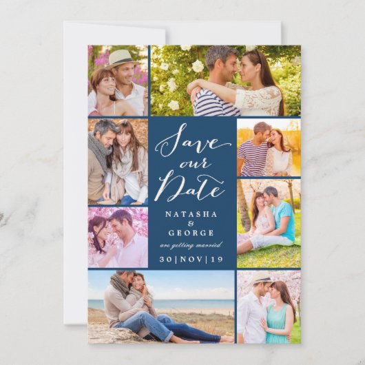Modern stijlvol script 8 Multi Photo Save the Date Kaart (Voorkant)