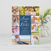Modern stijlvol script 8 Multi Photo Save the Date Kaart (Staand voorkant)