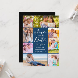 Modern stijlvol script 8 Multi Photo Save the Date Kaart