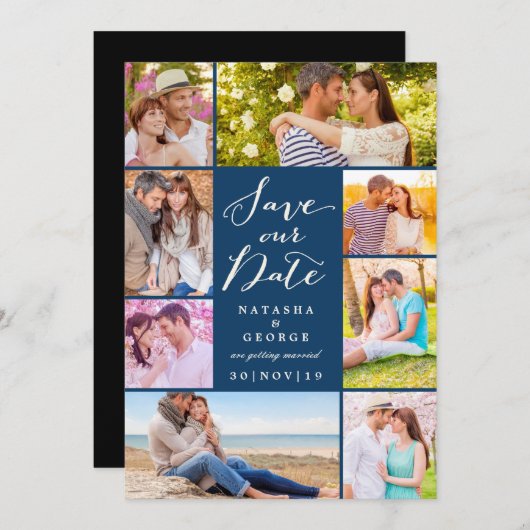 Modern stijlvol script 8 Multi Photo Save the Date Kaart (Voorkant / Achterkant)