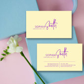 Modern stijlvol script Bord geel & Paarse Visitekaartje