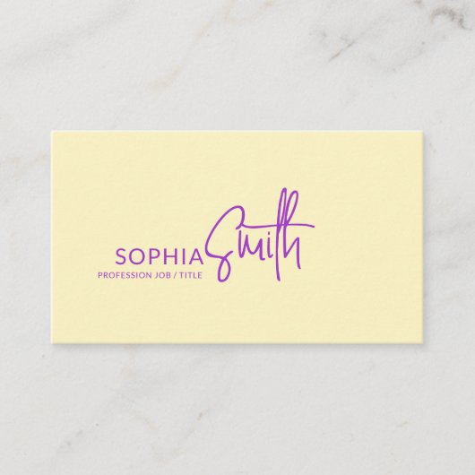 Modern stijlvol script Bord geel & Paarse Visitekaartje (Voorkant)