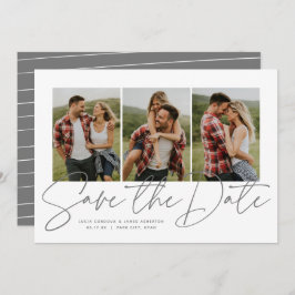 Modern stijlvol script drie foto's opslaan datum save the date