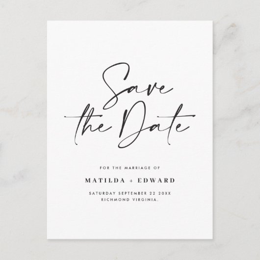 Modern stijlvol script elegant typografie bruiloft aankondigingskaart (Voorkant)