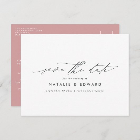 Modern stijlvol script elegant typografie bruiloft aankondigingskaart (Voorkant / Achterkant)