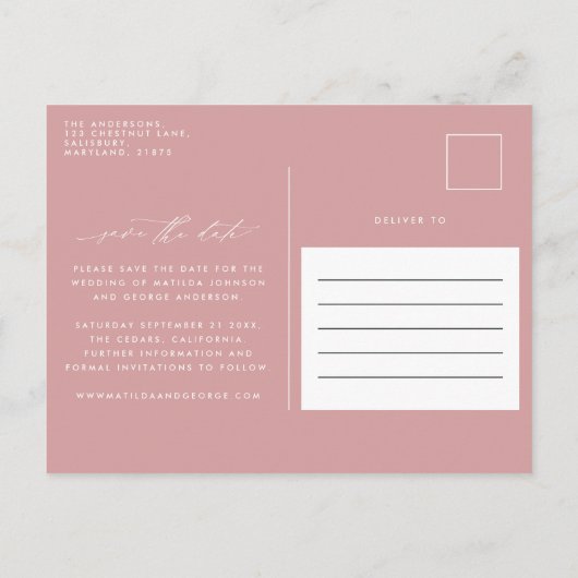 Modern stijlvol script elegant typografie bruiloft aankondigingskaart (Achterkant)