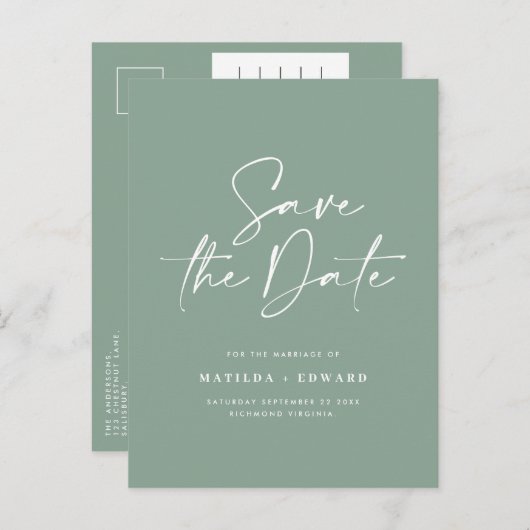 Modern stijlvol script elegant typografie bruiloft aankondigingskaart (Voorkant / Achterkant)