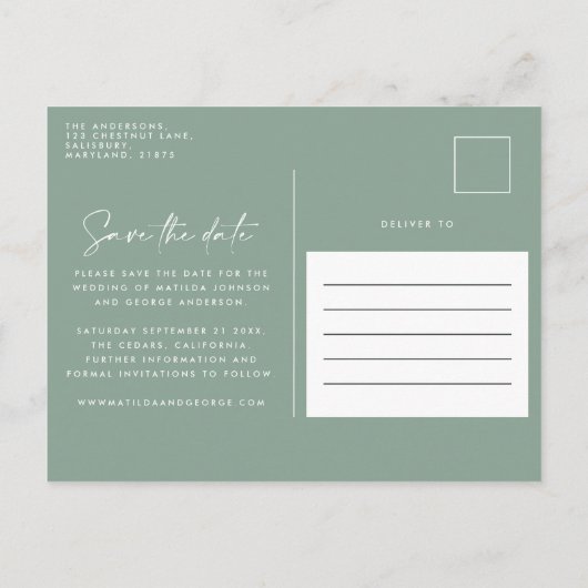 Modern stijlvol script elegant typografie bruiloft aankondigingskaart (Achterkant)