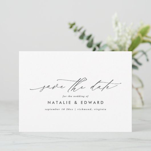 Modern stijlvol script elegant typografie bruiloft save the date (Staand voorkant)