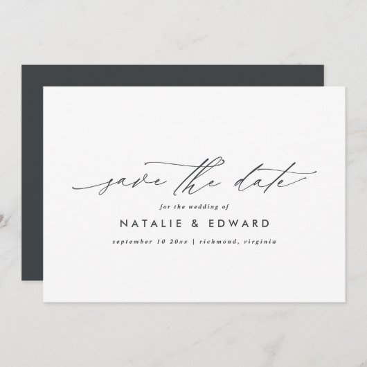 Modern stijlvol script elegant typografie bruiloft save the date (Voorkant / Achterkant)